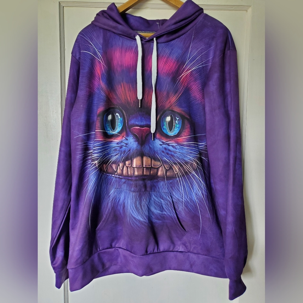 🐱💜NWOT Big Face Cheshire Cat Hoodie🐱💜 - Picture 2 of 5